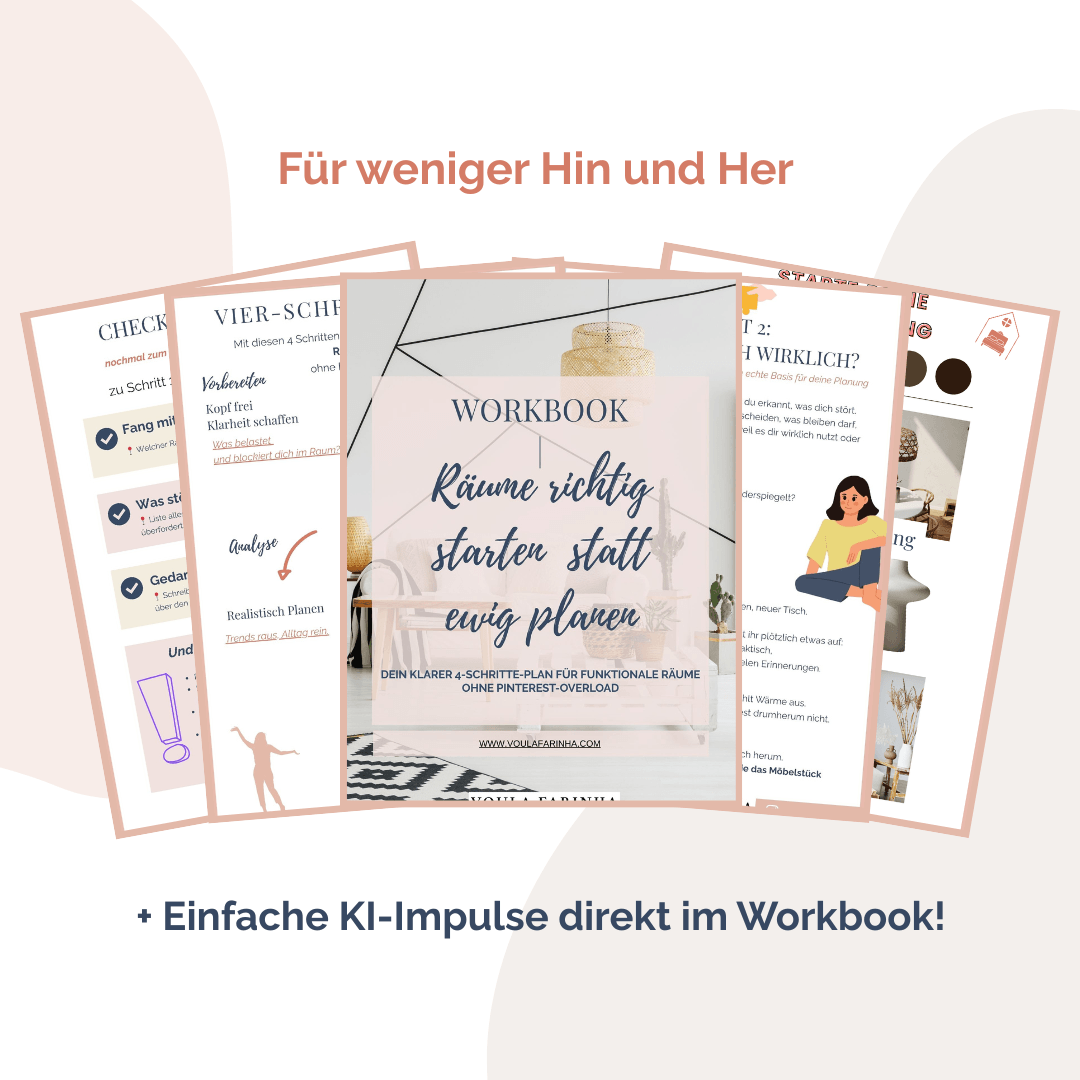 Instagram-Grafik zum kostenlosen Workbook „Starte deine Raumplanung“ für weniger Hin und Her bei der Raumplanung
